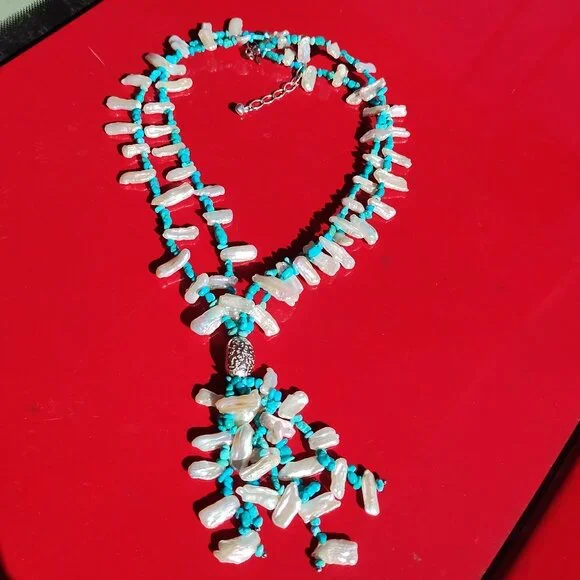 Jay King DTR mine finds Turquoise Keshi Pearl Tassel Necklace 925 Sterling Silve - Picture 8 of 12